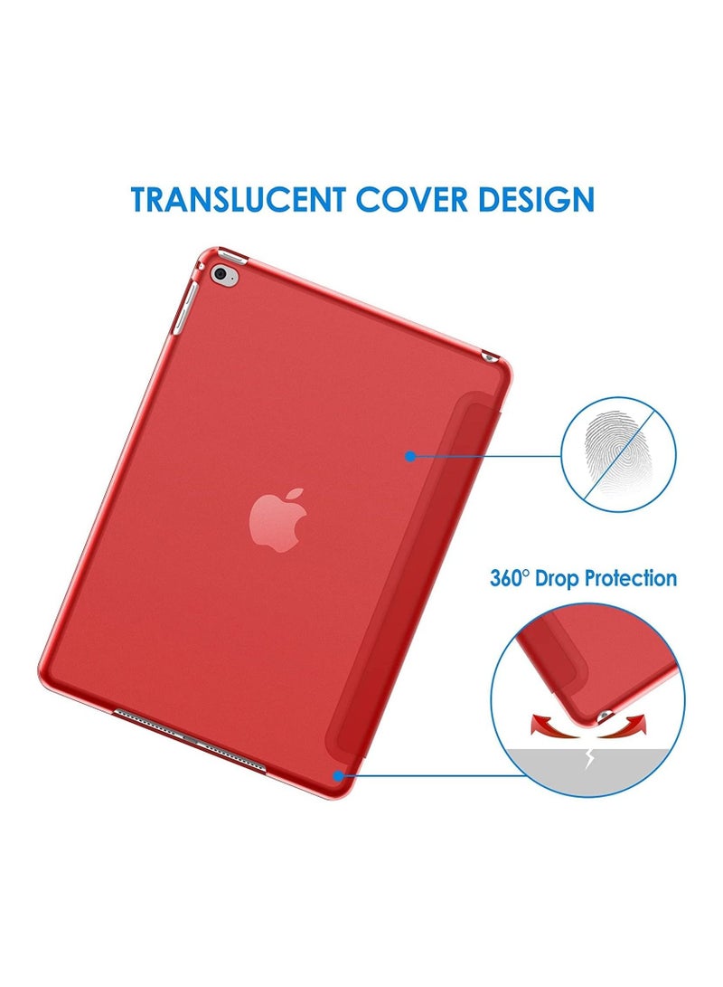 Ultra Slim Lightweight Stand Protective Case Shell With Translucent Frosted Back Cover For IPad Air2 Model A1566 A1567 Red - Image 4
