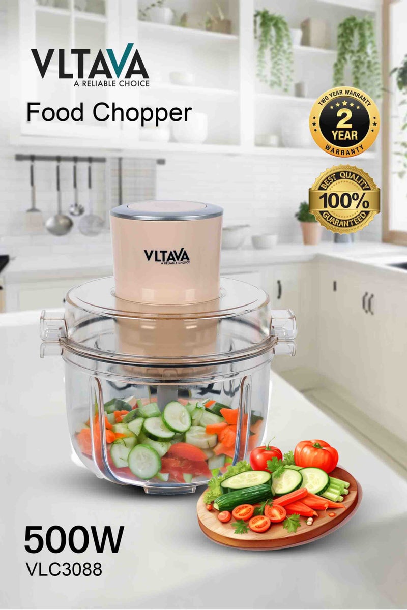 VLTAVA Electric Food Chopper 500W – 2L Glass Bowl | SUS 304 Double Stainless Steel Blade | Full Copper Motor | One-Step Operation | Meat & Vegetable Grinder | Time-Saving Food Processor - VLC3088  - Image 1