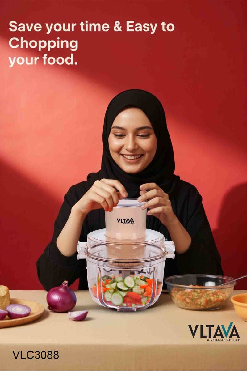 VLTAVA Electric Food Chopper 500W – 2L Glass Bowl | SUS 304 Double Stainless Steel Blade | Full Copper Motor | One-Step Operation | Meat & Vegetable Grinder | Time-Saving Food Processor - VLC3088  - Image 4