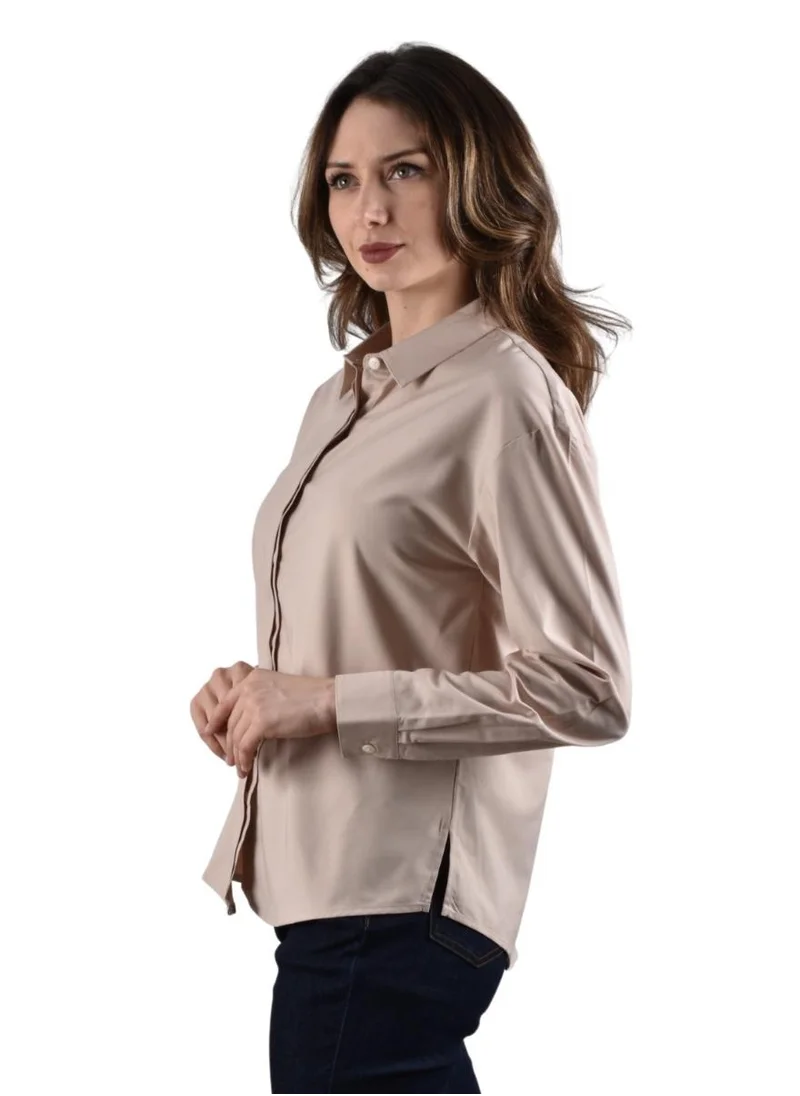 جيوردانو Women's Twill Acute Collar Shirt - Khaki