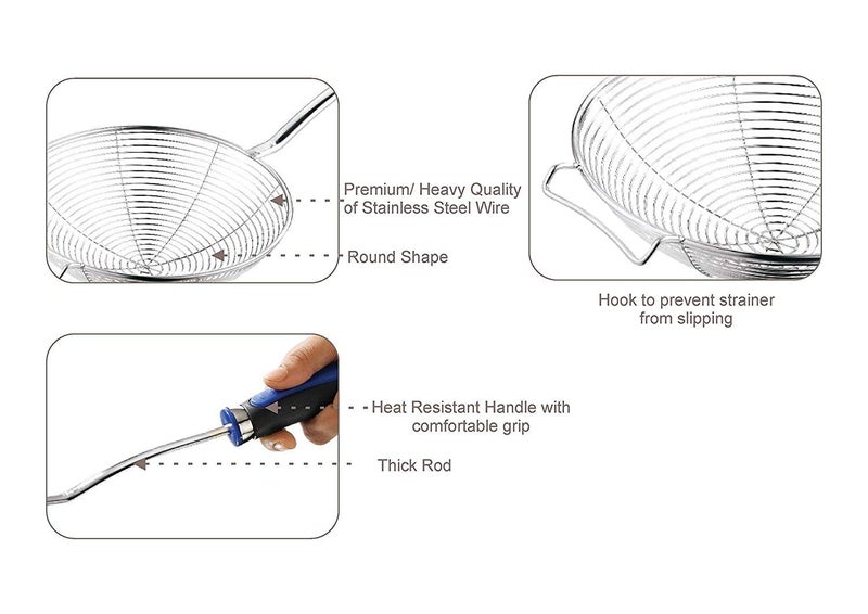 Giffy® Skimmer Ladle Wire Strainer Long Handle Deep Frying Heavy Duty Food Pasta Spaghetti Noodle for Home Office and Hotel Kitchen Use Men and Women 16 Inch - Image 3