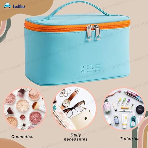 FunBlast Cosmetic Bags for Women - Women Makeup Travel Organizer Toiletry Kit Bag with Handle, Bathroom Bag, Shaving Kit Bag, Cosmetics, Make up Accessories Vanity Bag for Womens (Blue) - Image 4