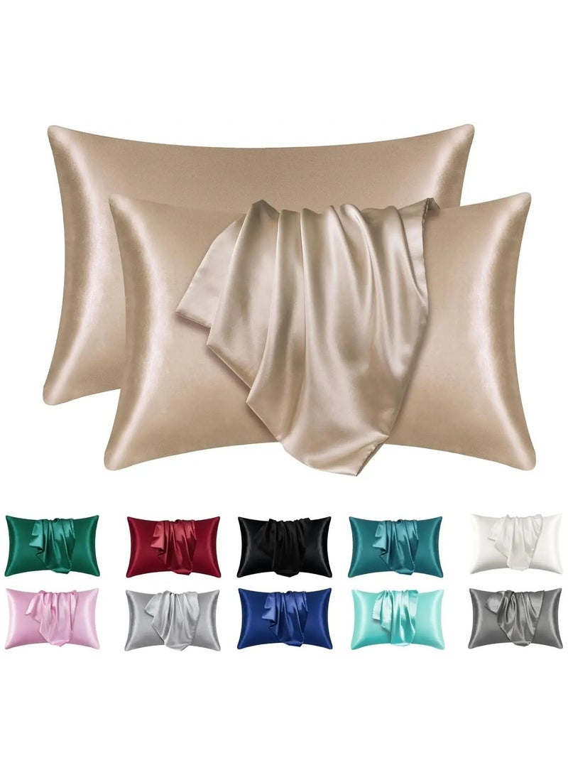 ارواق طقم من 2 غطاء وسادة من الحرير الساتان للشعر والبشرة، أغطية وسائد مرجانية، مقاس قياسي، مجموعة من أغطية الوسائد فائقة النعومة - Image 1
