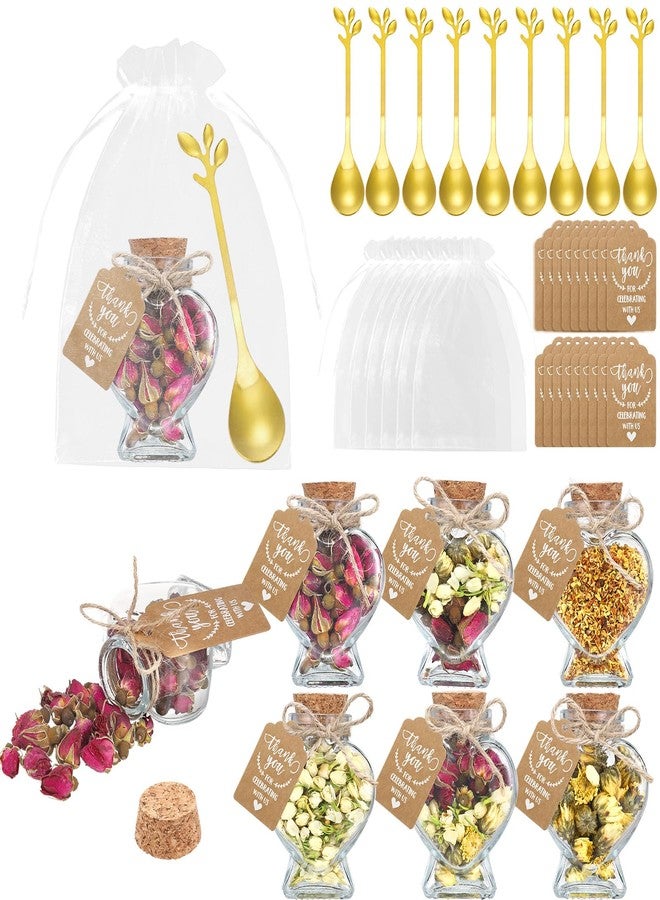 Hoolerry 24 Set Tea Party Favors Bulk Rustic Wedding Favor for Guest with 2. 9'' Glass Tea Jar Stainless Steel Teaspoon Gift Tag Drawstring Organza Bag and Rope, Thank You Gift for Wedding Party - Image 1