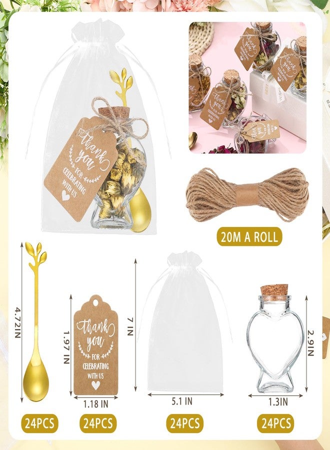 Hoolerry 24 Set Tea Party Favors Bulk Rustic Wedding Favor for Guest with 2. 9'' Glass Tea Jar Stainless Steel Teaspoon Gift Tag Drawstring Organza Bag and Rope, Thank You Gift for Wedding Party - Image 2