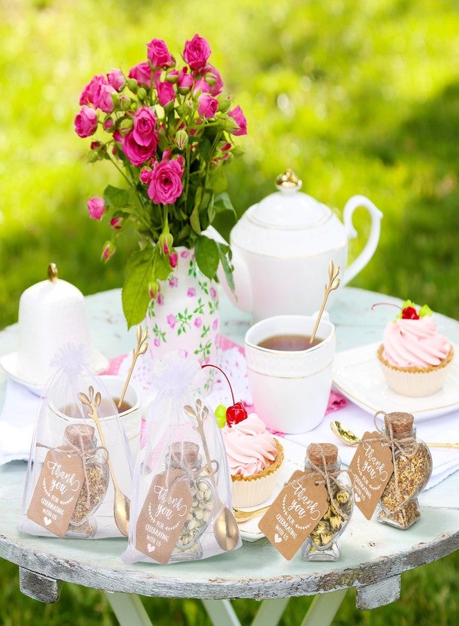 Hoolerry 24 Set Tea Party Favors Bulk Rustic Wedding Favor for Guest with 2. 9'' Glass Tea Jar Stainless Steel Teaspoon Gift Tag Drawstring Organza Bag and Rope, Thank You Gift for Wedding Party - Image 4