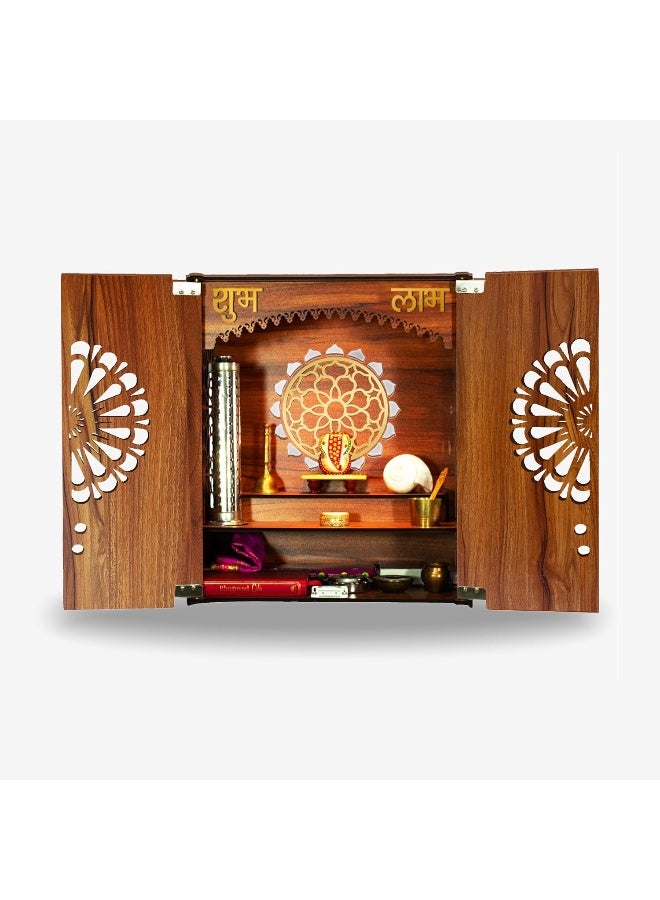 Heartily معبد بويا الخشبي الجميل مع باب للمنزل مع ضوء LED (ارتفاع 18 بوصة) - Image 5
