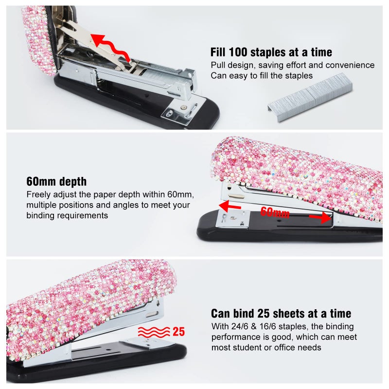 KEYPOWER Diamond Crystal Handmade Bling Dazzling Pink Stapler for Office, School, or Home - Image 5