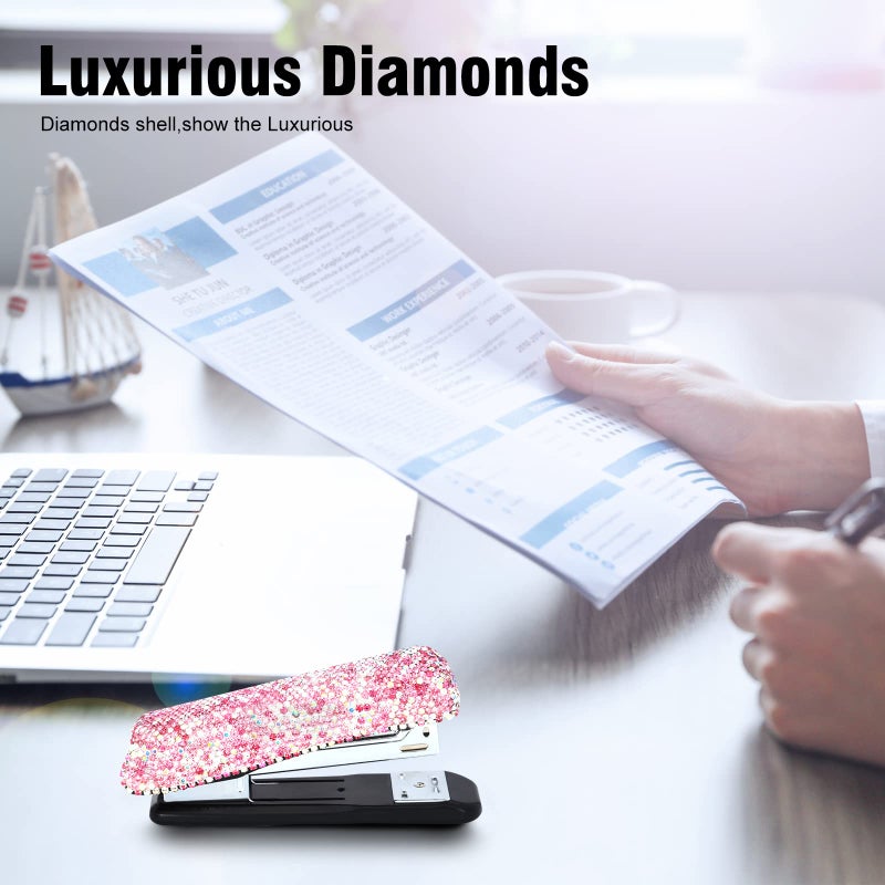 KEYPOWER Diamond Crystal Handmade Bling Dazzling Pink Stapler for Office, School, or Home - Image 2