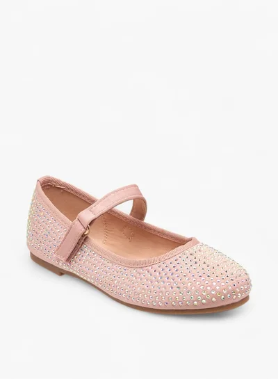 Flora Bella By Shoexpress Girls Stone Embellished Ballerina Shoes With Hook And Loop Closure