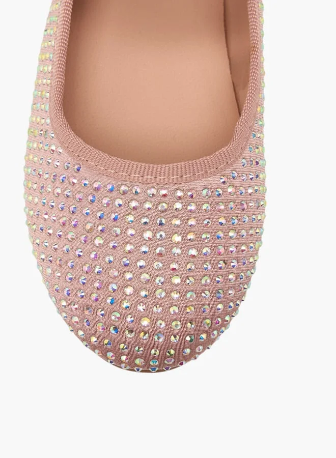 Flora Bella By Shoexpress Girls Stone Embellished Ballerina Shoes With Hook And Loop Closure