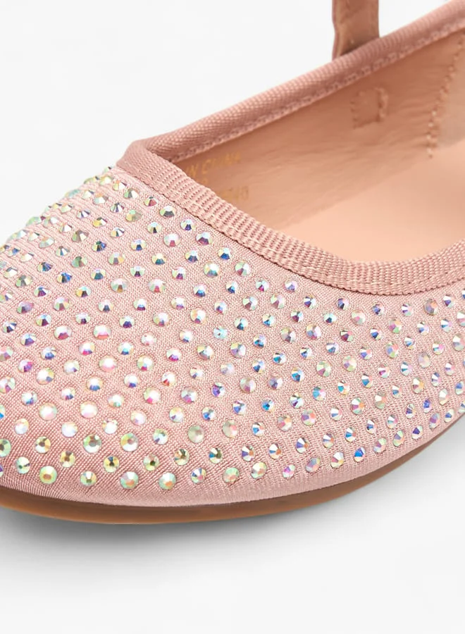 Flora Bella By Shoexpress Girls Stone Embellished Ballerina Shoes With Hook And Loop Closure