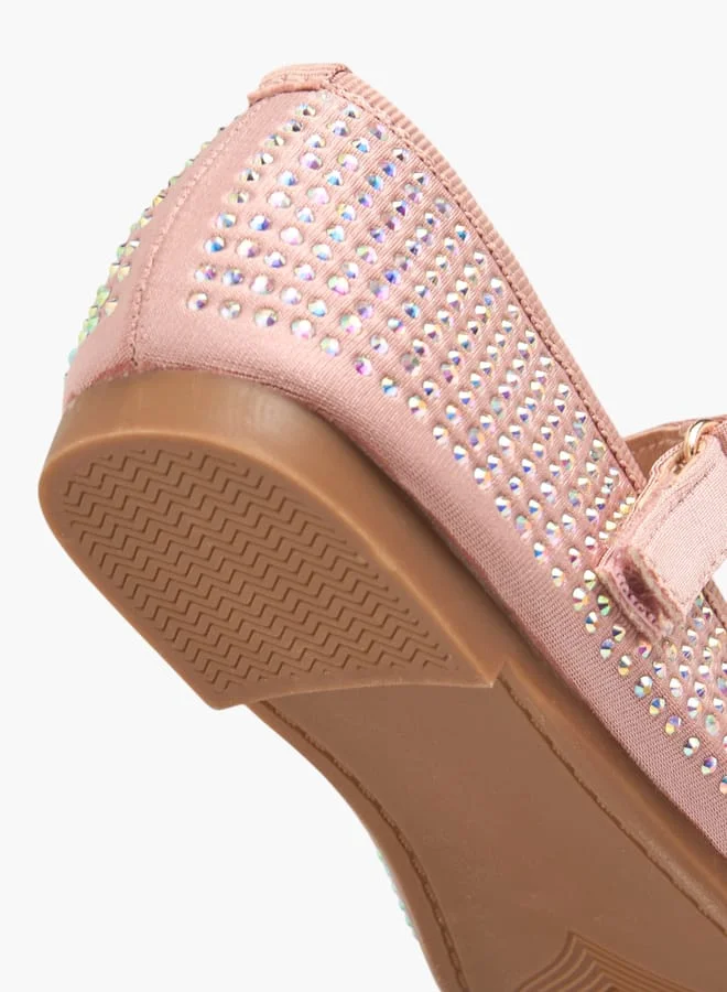Flora Bella By Shoexpress Girls Stone Embellished Ballerina Shoes With Hook And Loop Closure