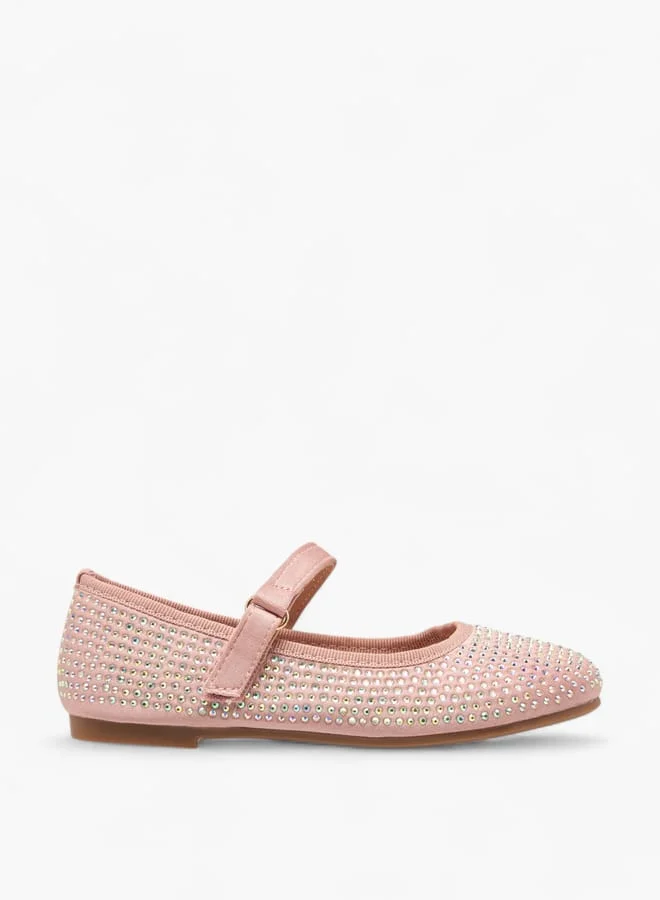 Flora Bella By Shoexpress Girls Stone Embellished Ballerina Shoes With Hook And Loop Closure
