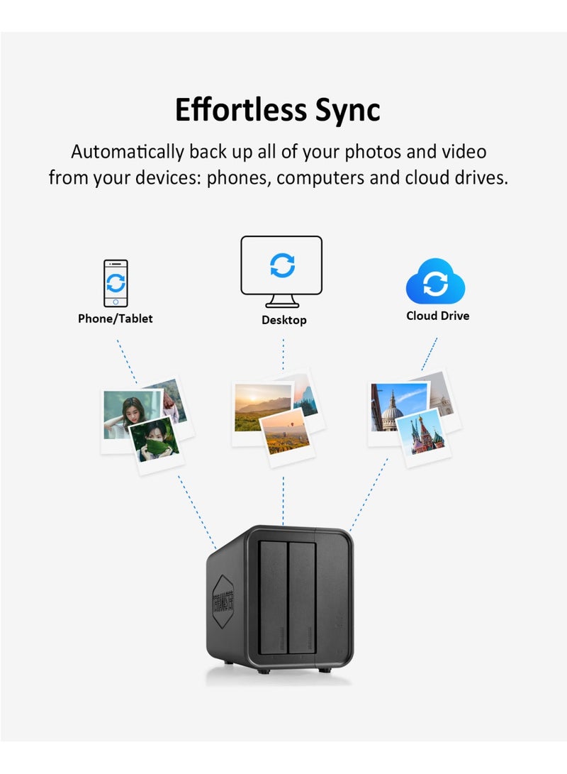 TERRAMASTER TERRAMASTER F2-212 2Bay NAS - Quad Core 1GB RAM DDR4 Personal Private Cloud Network Attached Storage (Diskless) - Image 4