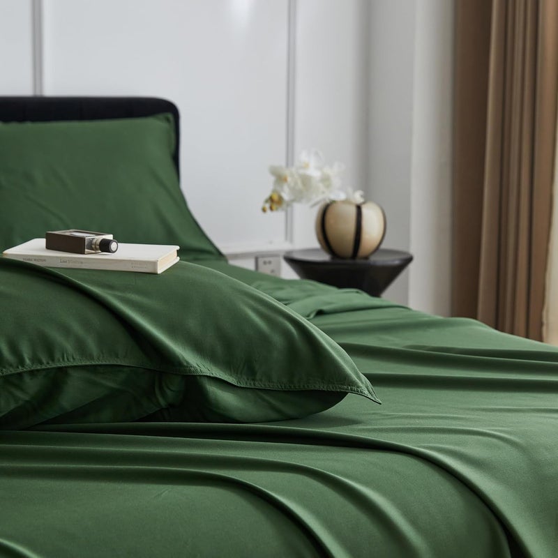 Simple&Opulence 100% Viscose from Bamboo Sheet Set 3Pcs, Cooling for Hot Sleepers, Soft Breathable Bed Sheets Set, 15" (38cm) Deep Pockets, Luxury Hotel Silky Bedding Sheets (Dark Green,Twin) - Image 3