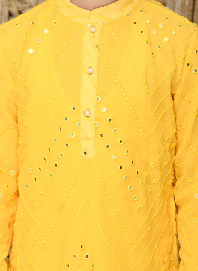 Saka Designs Boys Yellow Embroidered Kurti with Trousers