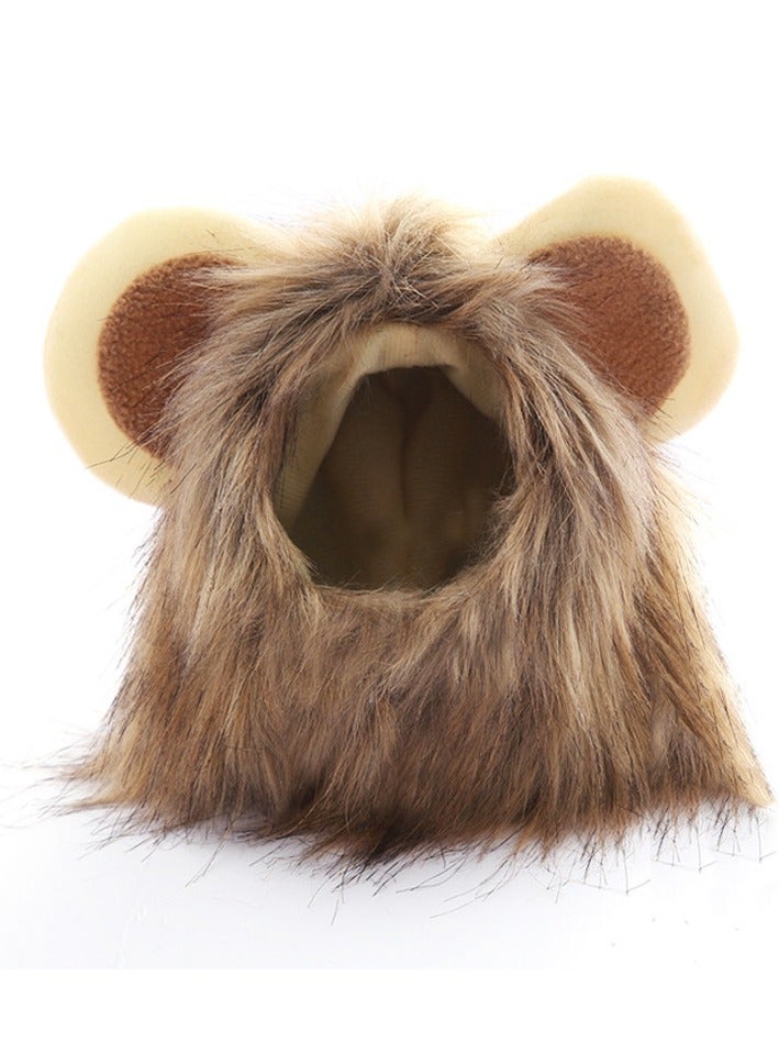 قبعة تنكرية للقطط والكلاب ببدة الأسد اللطيفة بقبعة شعر مستعار للقطط والكلاب بني، م - Image 2