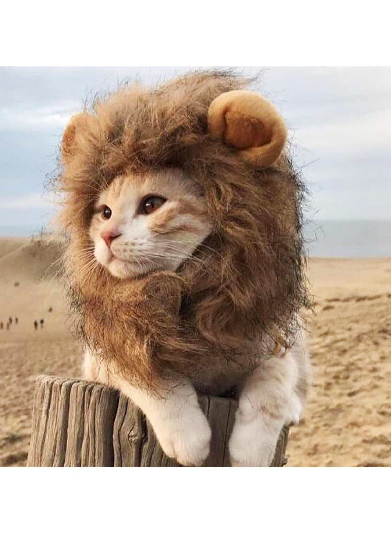 قبعة تنكرية للقطط والكلاب ببدة الأسد اللطيفة بقبعة شعر مستعار للقطط والكلاب بني، م - Image 1