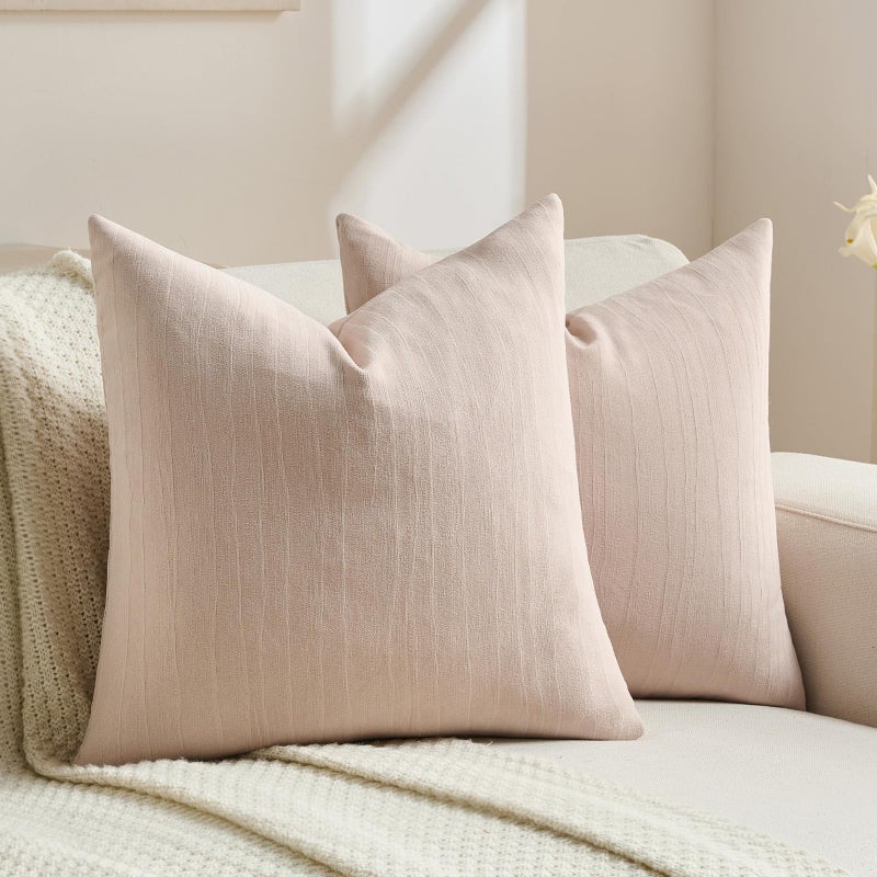 FUTEI Valentine's Day Pink Chenille Decorative Throw Pillow Covers 18x18 Inch Set of 2,Soft Crushed Striped Texture Cushion Case,Modern Home Decor for Couch Bed Living Room - Image 1