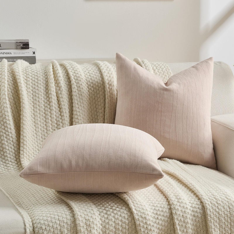 FUTEI Valentine's Day Pink Chenille Decorative Throw Pillow Covers 18x18 Inch Set of 2,Soft Crushed Striped Texture Cushion Case,Modern Home Decor for Couch Bed Living Room - Image 5