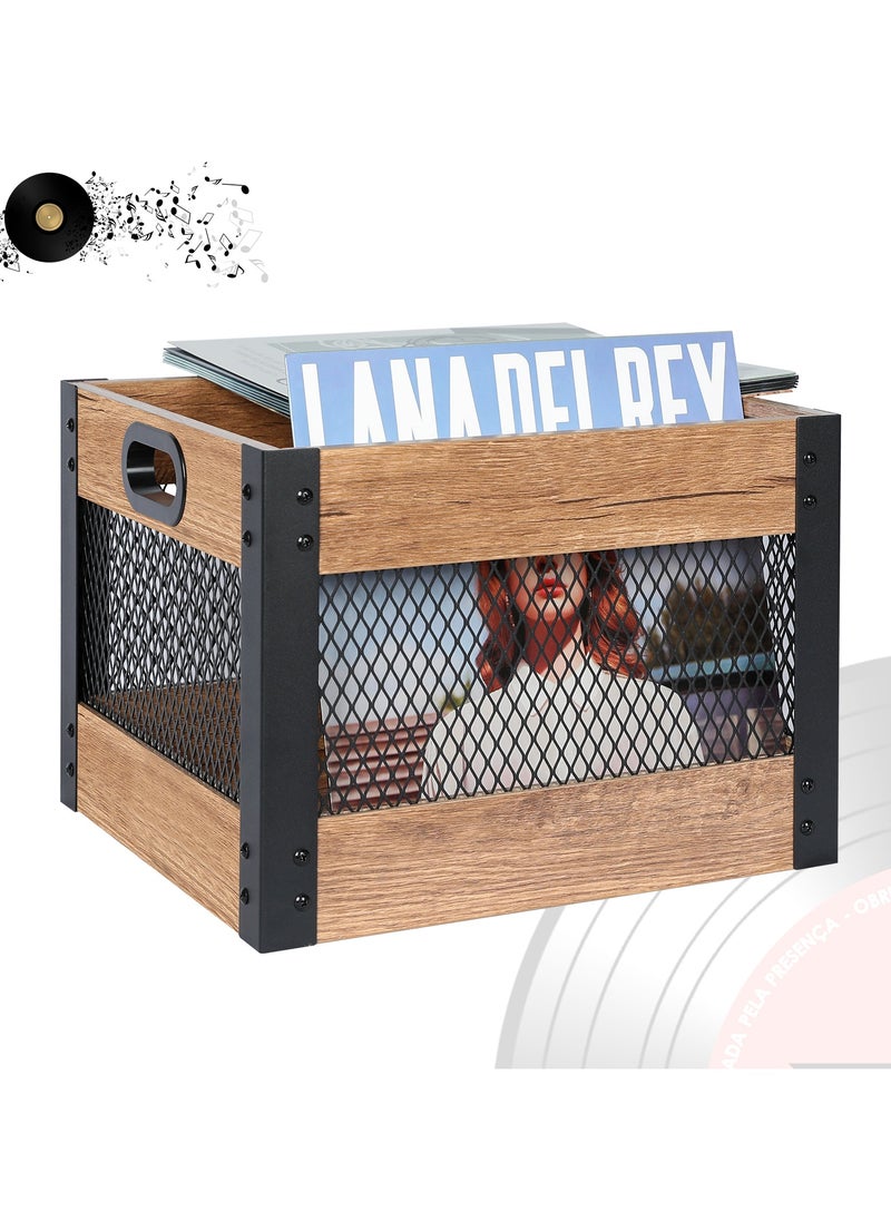 echo AUDIO Echo Audio Vinyl Record Storage Crate, LP Collection Organizer Box Made of Plywood and Metallic Mesh, Carry Handles, 65 Records Storage Capacity, Ideal Home Decor  - Image 2