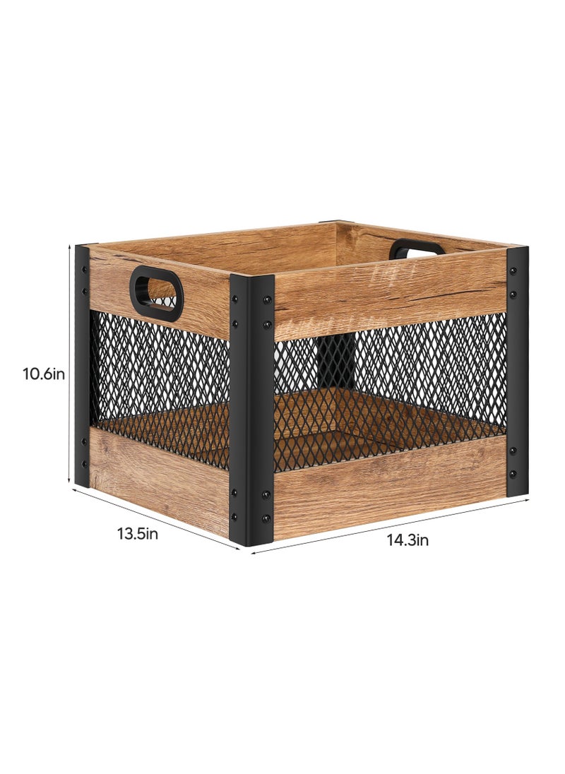 echo AUDIO Echo Audio Vinyl Record Storage Crate, LP Collection Organizer Box Made of Plywood and Metallic Mesh, Carry Handles, 65 Records Storage Capacity, Ideal Home Decor  - Image 3