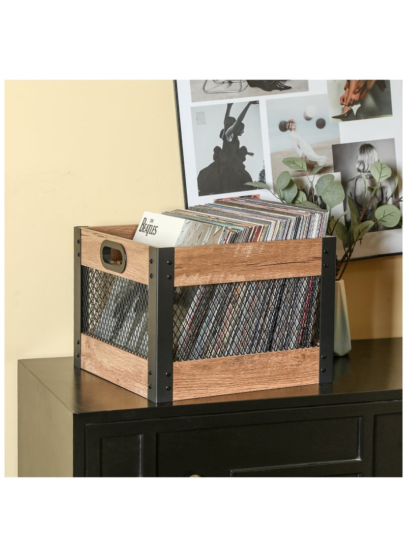 echo AUDIO Echo Audio Vinyl Record Storage Crate, LP Collection Organizer Box Made of Plywood and Metallic Mesh, Carry Handles, 65 Records Storage Capacity, Ideal Home Decor  - Image 4