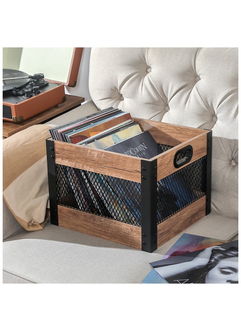 echo AUDIO Echo Audio Vinyl Record Storage Crate, LP Collection Organizer Box Made of Plywood and Metallic Mesh, Carry Handles, 65 Records Storage Capacity, Ideal Home Decor  - Image 5