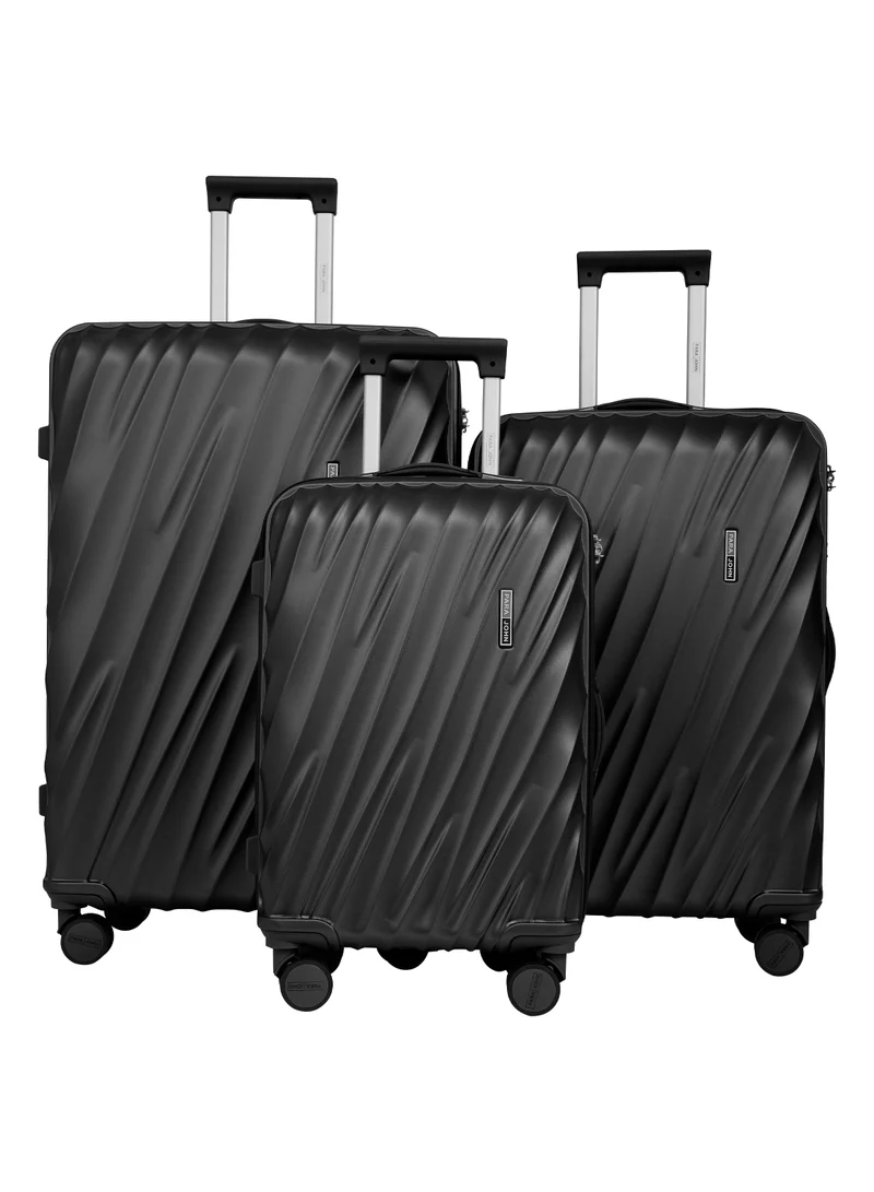 Swirl Series 3 Pcs ABS Luggage Trolley Set - Black