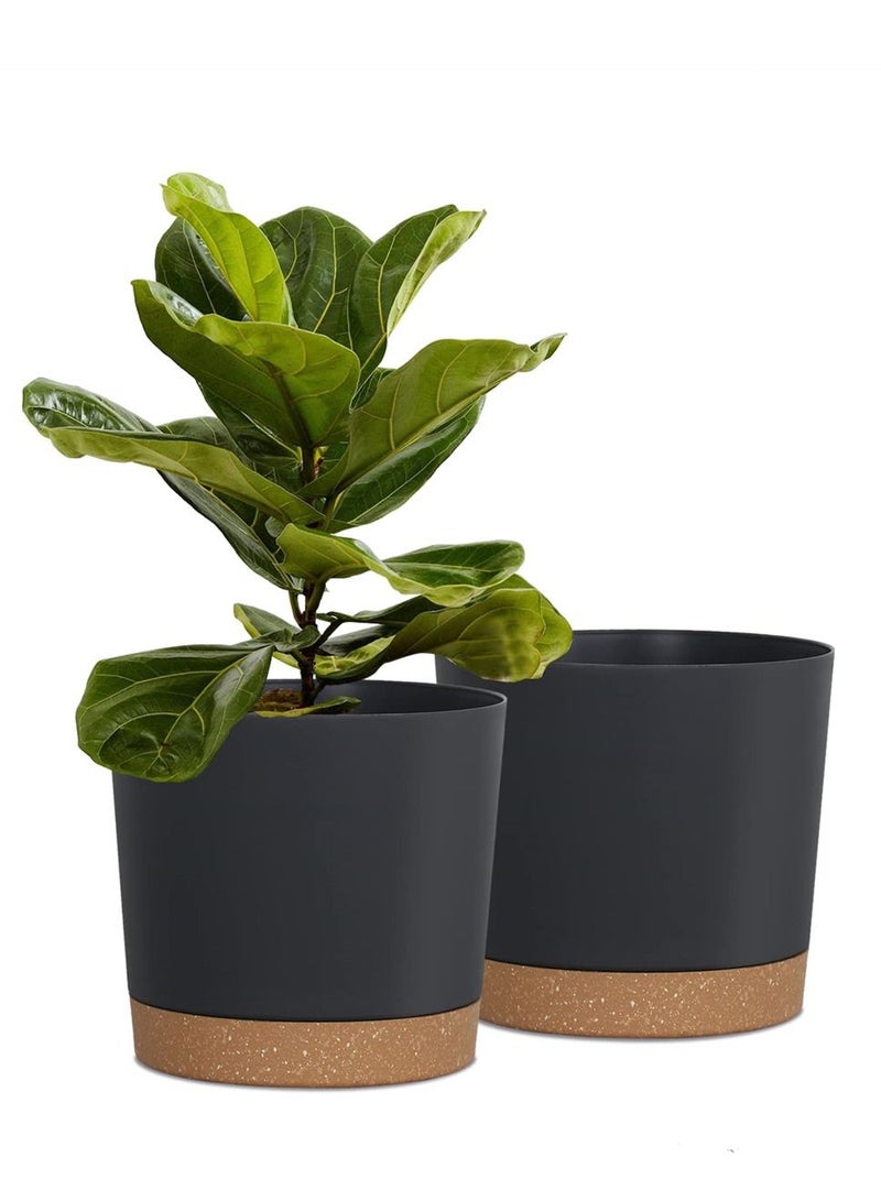 SYOSI Plastic Flowerpot, 7.8 Inch Indoor Plant Pots Round Straight Anthony Flower Pot with Hole and Tray Modern Decorative for Outdoor Garden Home, Balcony Courtyard Potted (Set of 2, Black) - Image 1