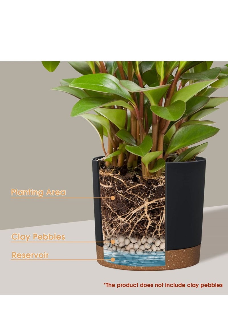 SYOSI Plastic Flowerpot, 7.8 Inch Indoor Plant Pots Round Straight Anthony Flower Pot with Hole and Tray Modern Decorative for Outdoor Garden Home, Balcony Courtyard Potted (Set of 2, Black) - Image 2