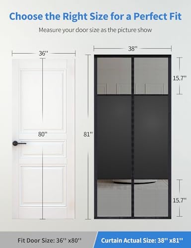 Fillis Magnetic Screen Door with Privacy Protection Thick PET Mesh Screen Fit for Door Size 36x80 InchProduct Size 38x81 Inch Pet Friendly Screen Curatin for Doorway to Keeps Bugs Out - Image 3