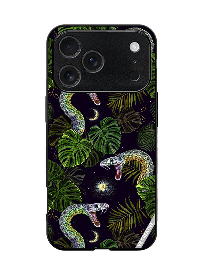 VR CREATIVE Protective Case Cover For Apple iPhone 17 Pro Embroidery Snakes, Night Sky And Tropical Palm Leaves Design Multicolour