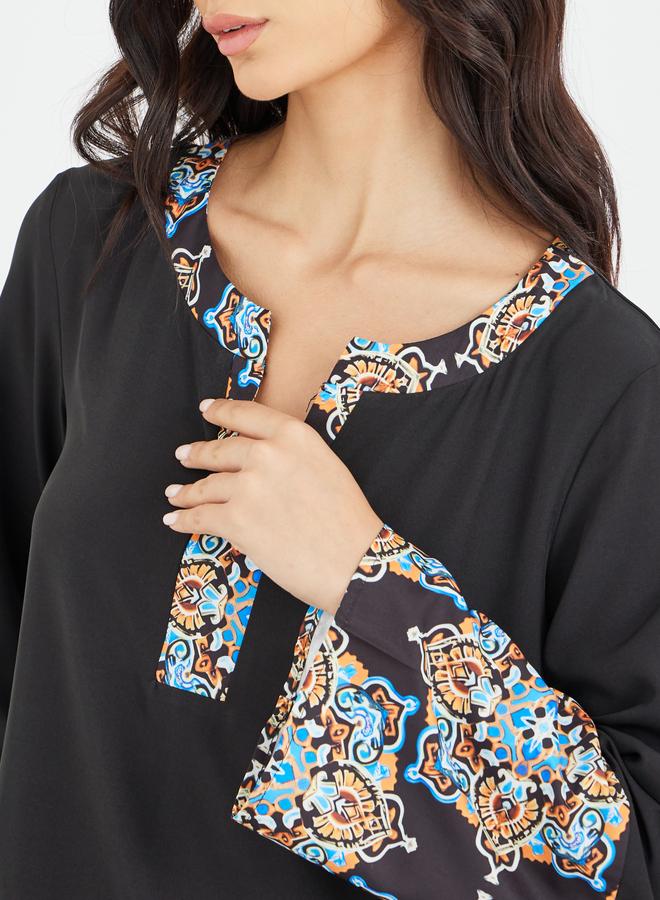 Amirah Printed Notch Neck A-Line Jalabiya - Image 4
