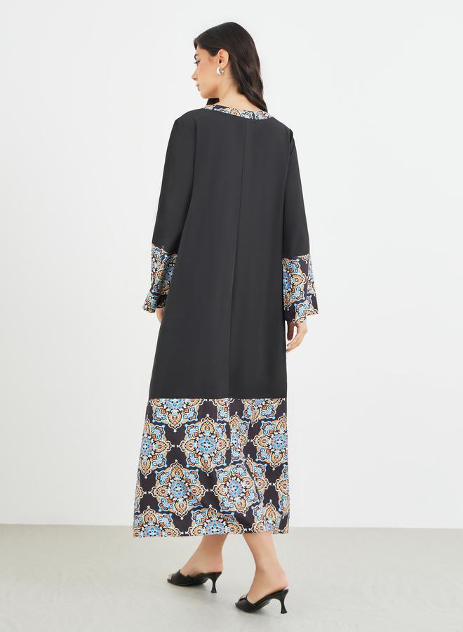 Amirah Printed Notch Neck A-Line Jalabiya - Image 5
