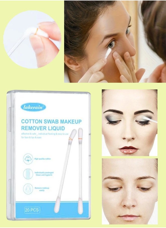 lakerain 20Pcs Cosmetic Makeup Remover Cotton Swab Multifunctional Liquid Makeup Remover Swab for Face Body Eye and Lip Makeup Remover Cleanser Cotton Wipes Eye Makeup Remover Sticks Kit  - Image 1