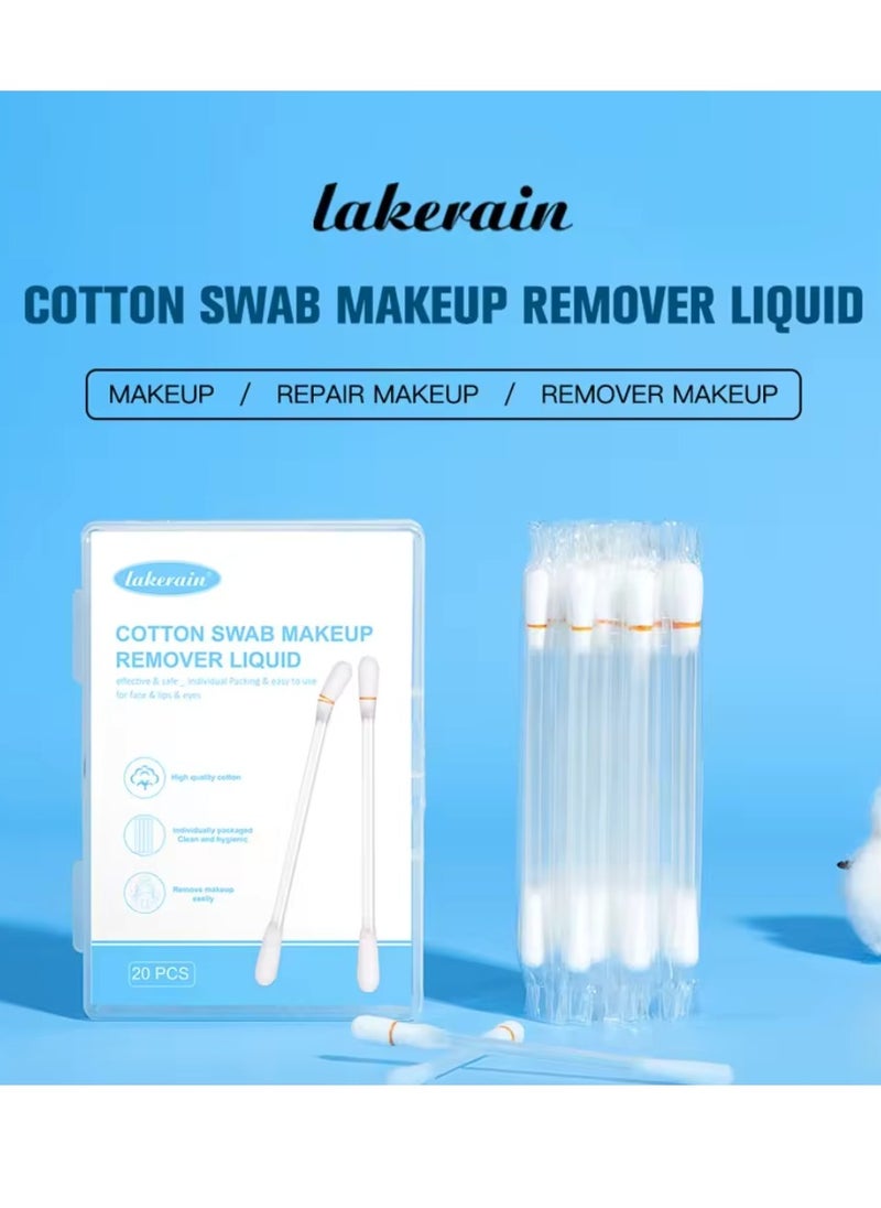 lakerain 20Pcs Cosmetic Makeup Remover Cotton Swab Multifunctional Liquid Makeup Remover Swab for Face Body Eye and Lip Makeup Remover Cleanser Cotton Wipes Eye Makeup Remover Sticks Kit  - Image 4