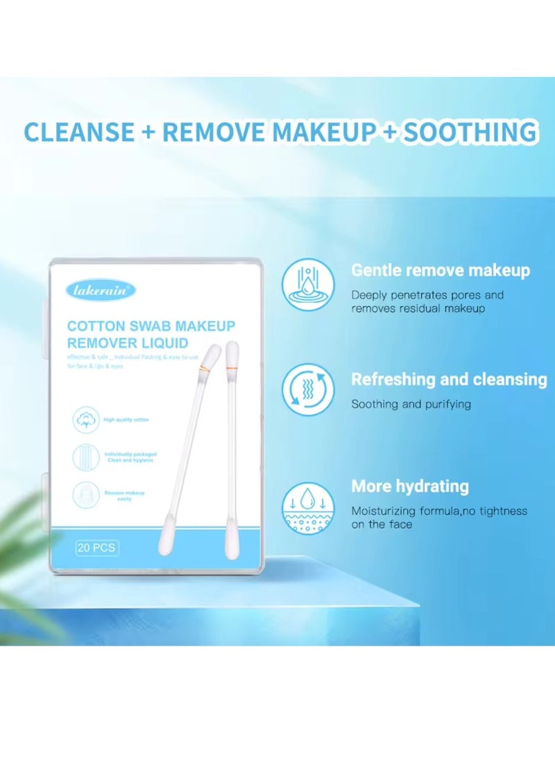 lakerain 20Pcs Cosmetic Makeup Remover Cotton Swab Multifunctional Liquid Makeup Remover Swab for Face Body Eye and Lip Makeup Remover Cleanser Cotton Wipes Eye Makeup Remover Sticks Kit  - Image 5