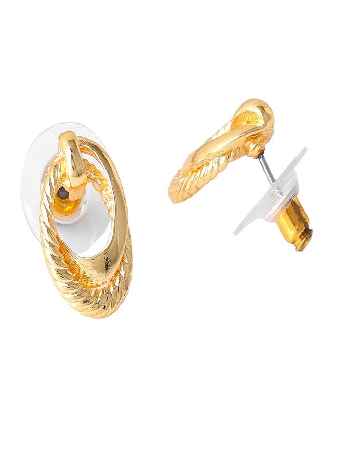 استيل أقراط إستيل النسائية: أقراط مرصعة مطلية بالذهب بتصميم بيضاوي عصري، كلاسيكية وبسيطة وخفيفة الوزن - مثالية للاستخدام اليومي للفتيات والسيدات - 205/701-2NIG ER - Image 3