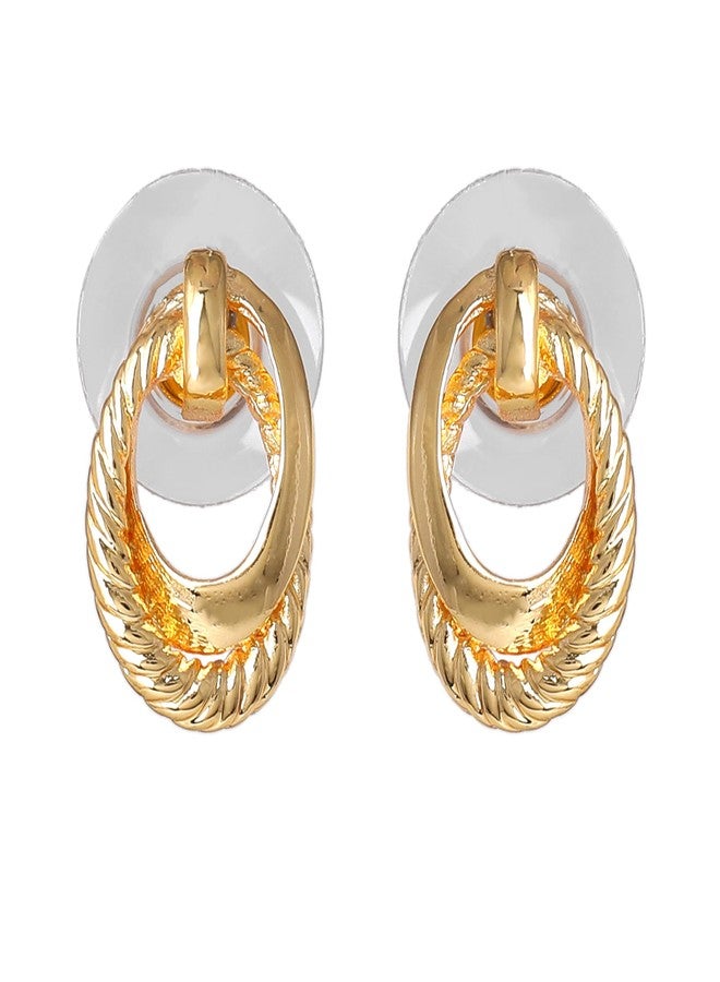 استيل أقراط إستيل النسائية: أقراط مرصعة مطلية بالذهب بتصميم بيضاوي عصري، كلاسيكية وبسيطة وخفيفة الوزن - مثالية للاستخدام اليومي للفتيات والسيدات - 205/701-2NIG ER - Image 4