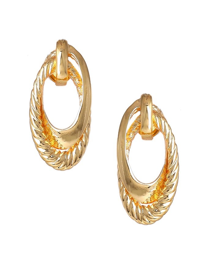 استيل أقراط إستيل النسائية: أقراط مرصعة مطلية بالذهب بتصميم بيضاوي عصري، كلاسيكية وبسيطة وخفيفة الوزن - مثالية للاستخدام اليومي للفتيات والسيدات - 205/701-2NIG ER - Image 1