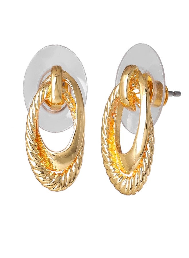 استيل أقراط إستيل النسائية: أقراط مرصعة مطلية بالذهب بتصميم بيضاوي عصري، كلاسيكية وبسيطة وخفيفة الوزن - مثالية للاستخدام اليومي للفتيات والسيدات - 205/701-2NIG ER - Image 2