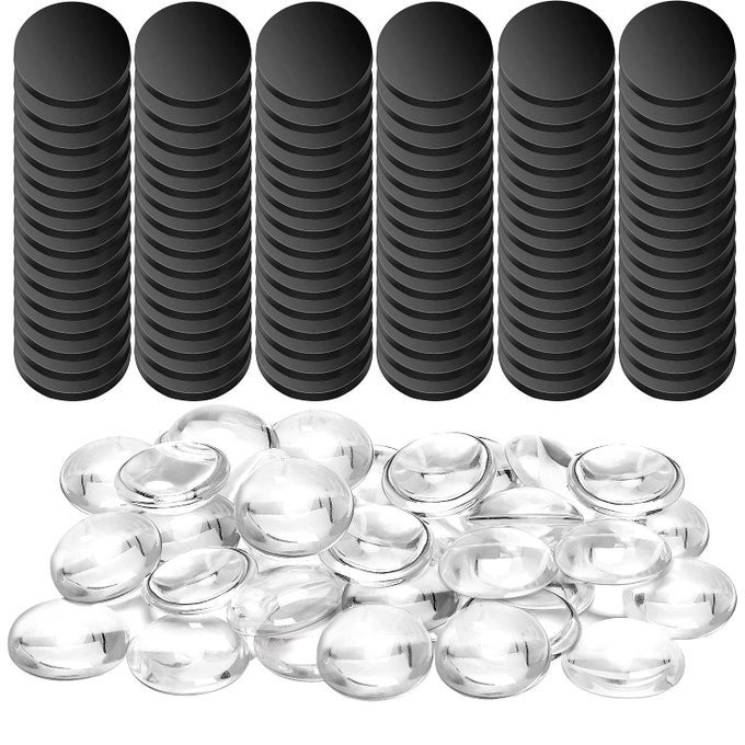 80 Pieces Ceramic Magnets for Craft Fridge Refrigerator Magnets with Transparent Glass Cabochons Round Disc Ferrite Ceramic for DIY Fridge Craft Making Magnet with Adhesive Backing