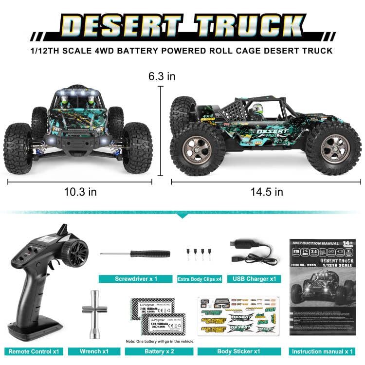 HAIBOXING 2995 Remote Control Truck 1:12 Scale RC Buggy 550 Motor Upgrade Version 42KM/H High Speed RC Cars, Electric Powered 4X4 Off-Road RTR Ideal Hobby for Kids& Adults 40+ Min Play - Image 5