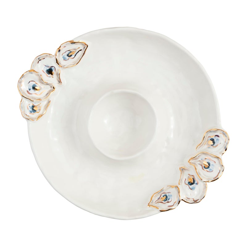 Mud Pie Oyster Chip And Dip Bowl Set; 2" x 10 1/2" dia - Image 1