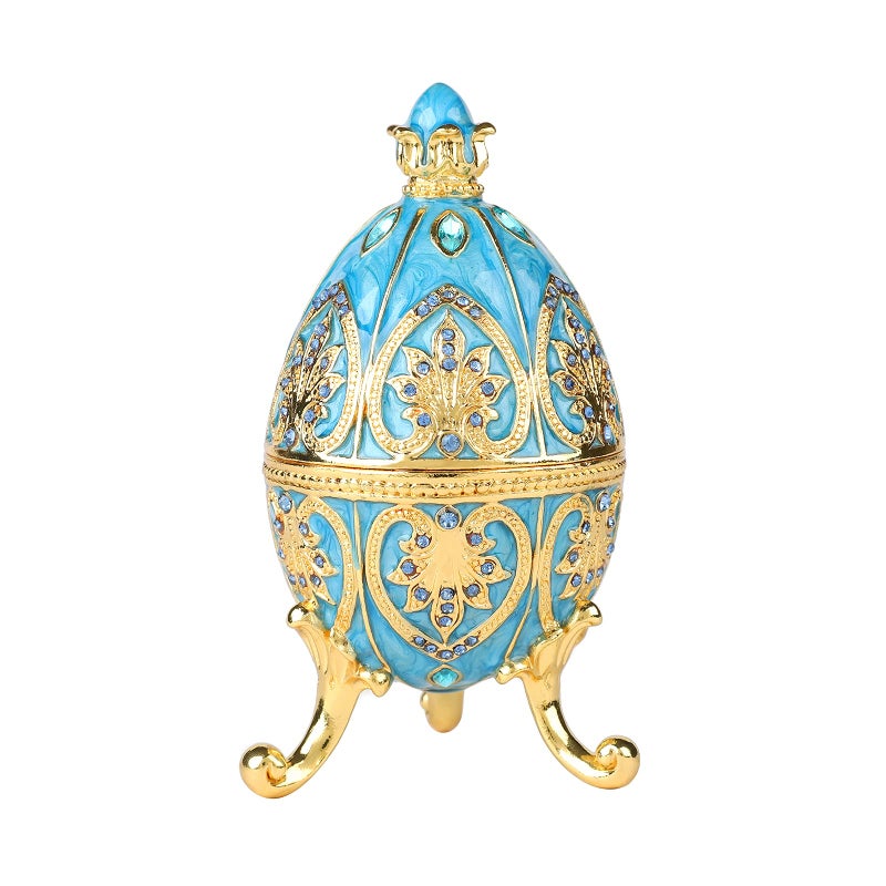 Qifu Faberge Egg Style Jewelry Trinket Box Hand Painted Enameled Decorative Hinged Unique Gift For Home Decor