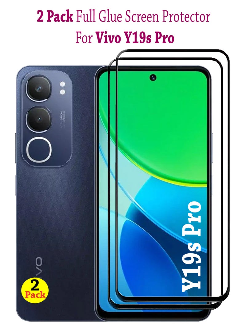 2 Pack Vivo Y19s Pro Screen Protector | Tempered Glass Compatible with Vivo Y19s Pro| Screen Protector Full HD Quality Tempered Glass Anti-Scratch Edge to Edge Coverage with Easy Installation Kit - Black  - Image 1