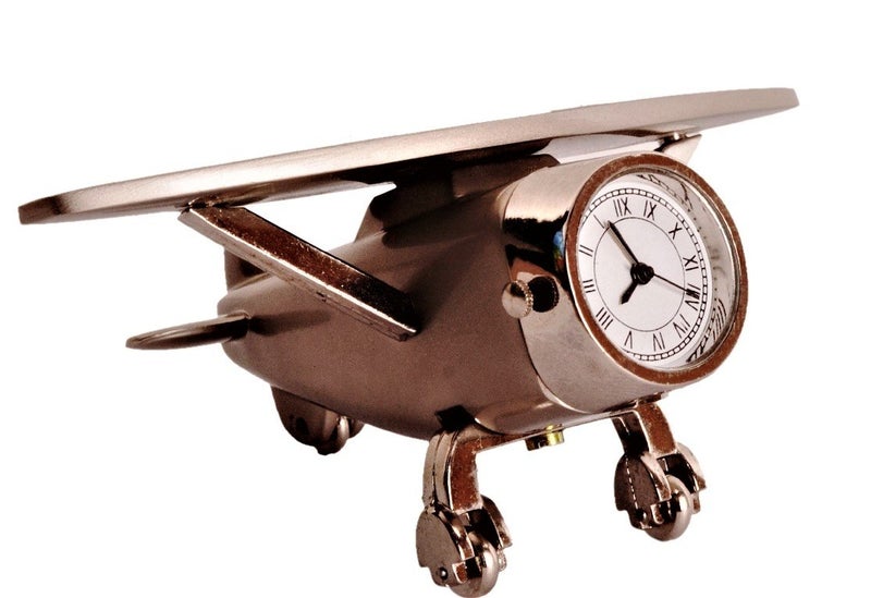 Purpledip Table Clock TimetoFly Aeroplane Design Small Timepiece for Home Office Car Dashboard Or Kids Room Metallic Small 11204 - Image 2