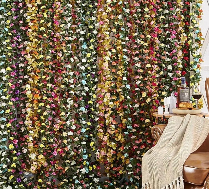 VRB Dec 2 Pcs Artificial Flowers Vine Silk Roses Garland Fake (6 ft Long) Flowers Silk Roses Garland for Wedding Decorations Diwali/Ganpati/Christmas Garden Wall Valentine (Pink Combo Rose Garland) - Image 4